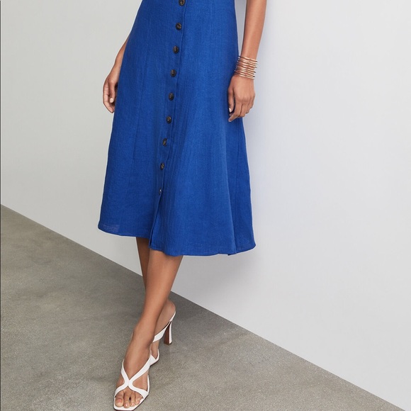 BCBGMaxAzria Button Front Linen Dress in Blueberry - Picture 13 of 16